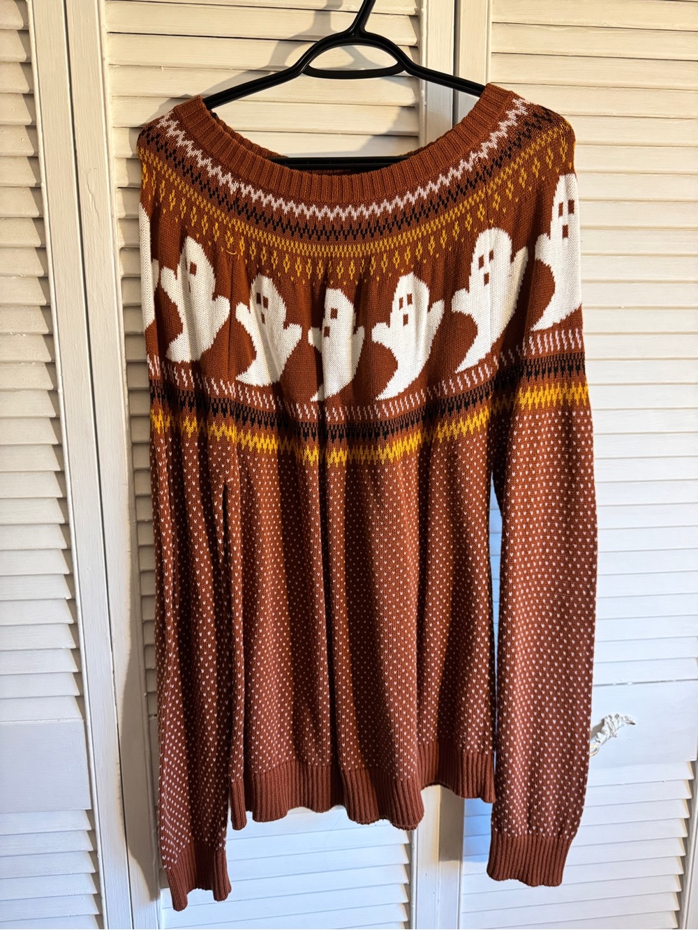 Modcloth Rust Crewneck Sweater with White Ghost Motif